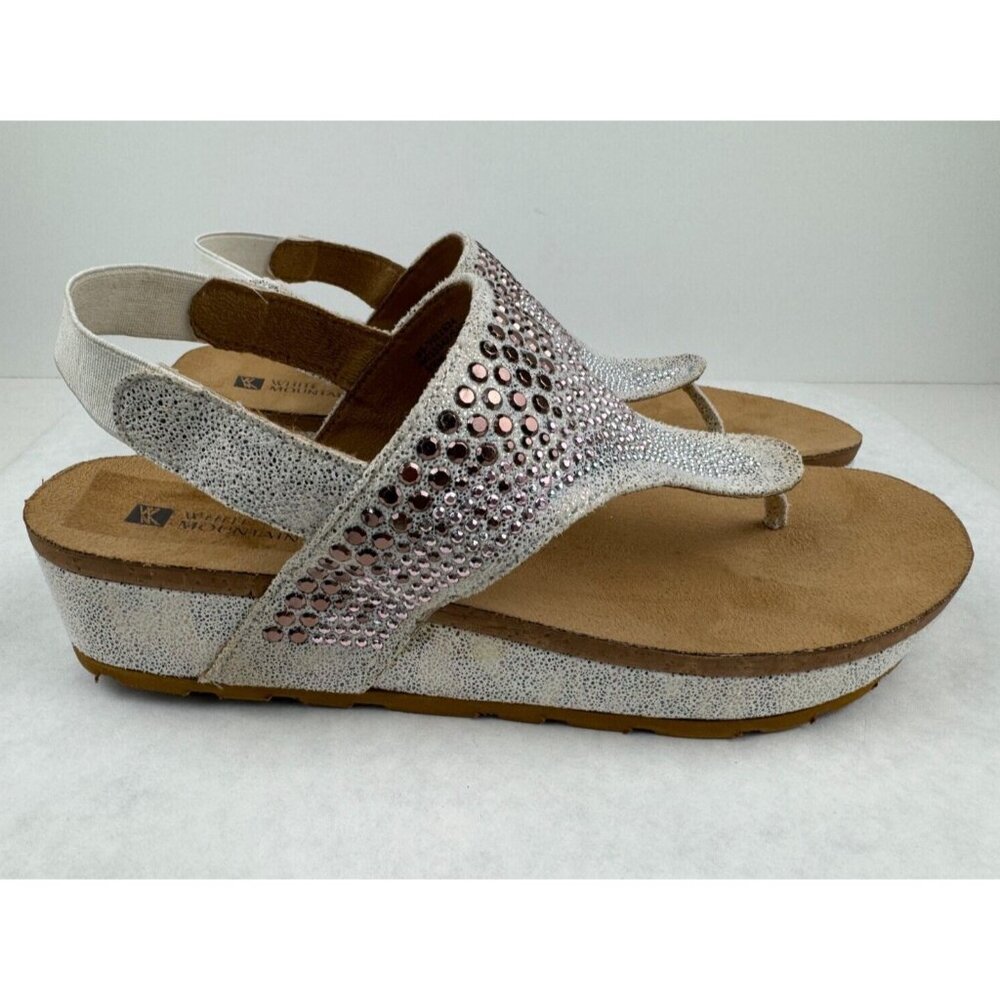 White Mountain Safari White Slingback Sandals Size 8.5M Embellished Rose Gold